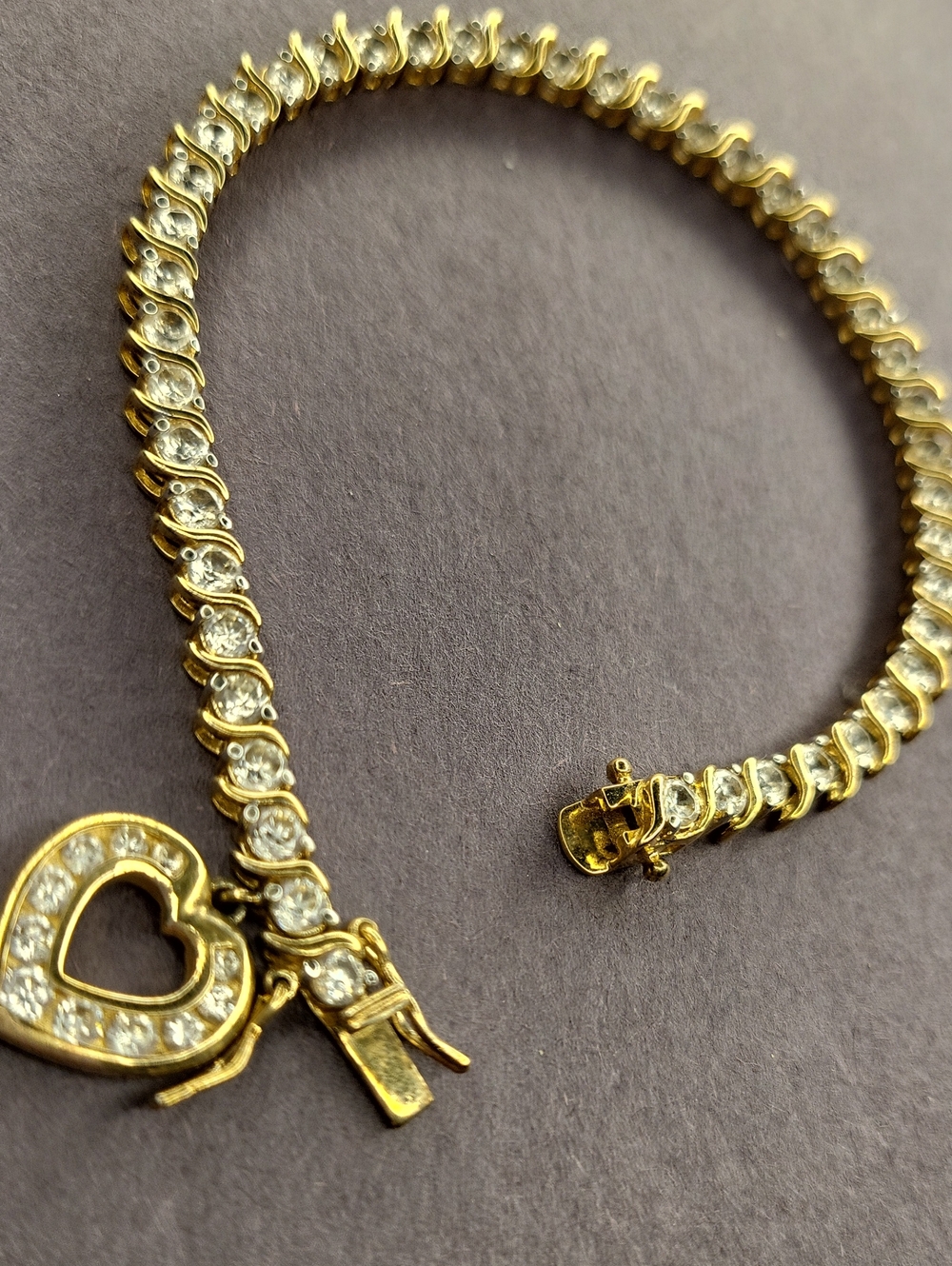 Gold-Tone Heart Tennis Necklace with Clear Stones